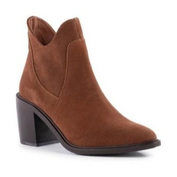 Seychelles Pretty Little Bird Heeled Suede Bootie Boots Cognac Size 10 NWT - Picture 8 of 8